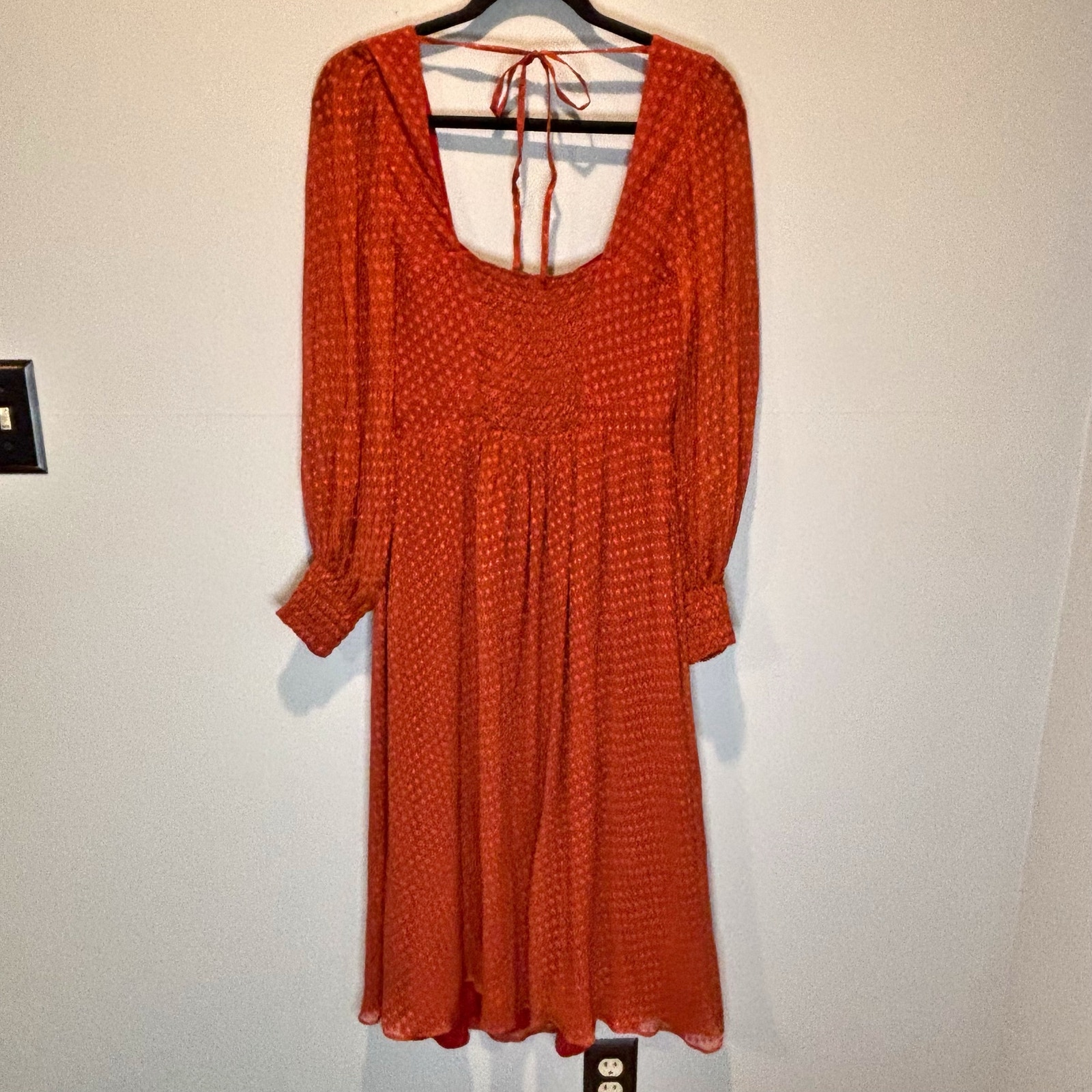 Gaala Burnt Orange Silk Swiss Dot Midi Dress - Size 40 (Us 8) — image 5 of 7